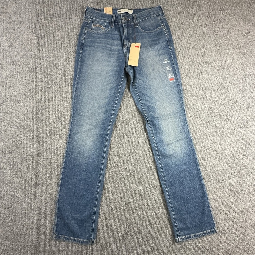 Levi's 505 Straight Jeans Womens 4 Medium Wash Blue Mid Rise Stretch Denim Pants